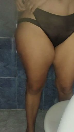 Stepmom Trapped in Public Toilet with Skirt and Sheer   Clip 1