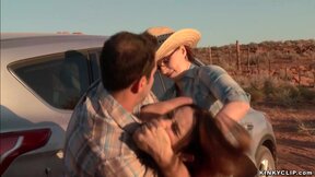 Couple anal fuck bound slut in desert