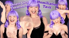 Losers Lick Themselves Humiliation Task - Female Domination, Femdom, Submissive Task with Mistress Mystique Hoops - MP4