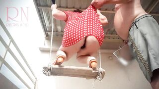 Depraved Housewife Swinging with Lingerie on a Swing