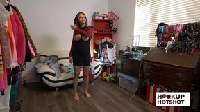 bts - busty brunette bella luna teases backstage before her shoot!