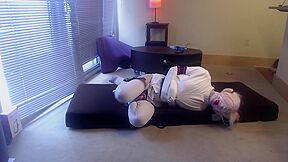 Plugged Caged & Gagged Sissy In Selfbondage Straitjacket And Harley Quinn Wig - Teaser Video