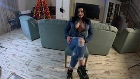 hardcore tease & double cum on my ripped jeans and open denim jacket