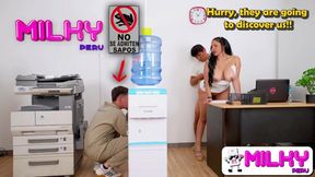 Janitor discovers Secretary seducing Boss, begging for mercy from unwanted orgasm&#x1F4A6;.