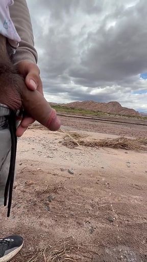 Young Uncut Boy Pee in Desert