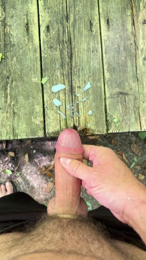 Vocal ejaculation outside in a park.