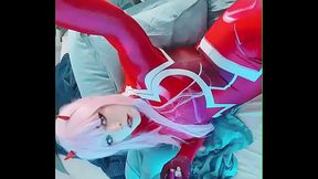 Girl in cosplay Zero Two with perfect pussy