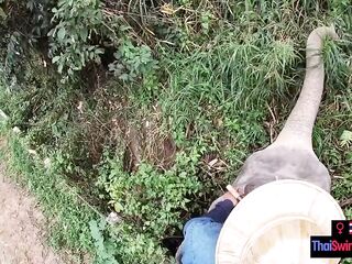 Oriental teen girlfriend rode on an Elephant in advance of shoving back on his large rod