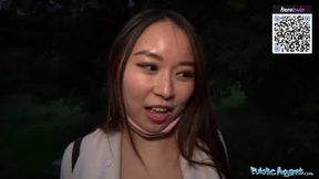 Busty Asian babe in a white coat gets her pussy plumbed for the very first time