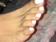 BBW shows long toenails & waxed pussy