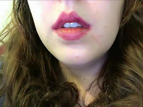 Chubby Teen with Pimples Smoking Close Up w Pink Lipstick and Black Nails