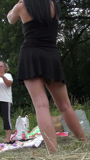 Hot Tight Pussy Girls Outdoors Party change Clothes in Miniskirts Short Skirt Panties and No Panties   Clip 1