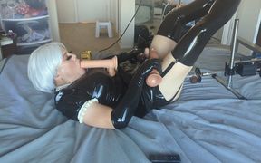 Latex Sissy Maid Candy in Chastity and Bondage Stuck on a Fucking Machine