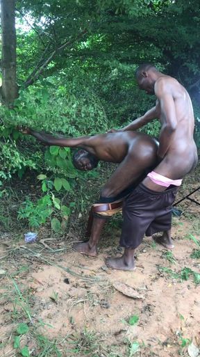 Africans men with black cock having sex outside feeling the cool breeze