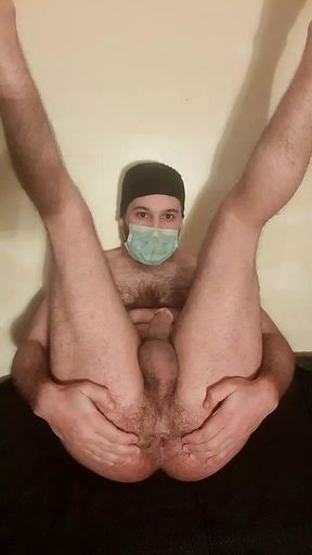 Young man fondles anus to ejaculate copiously
