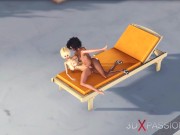 Hot sex in L.A. Sexy ebony dickgirl plays with young blonde in luxurious villa