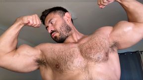 Muscle Hunk Flexes in Tight Compression Shirt