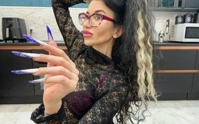 Long Nails, Glasses and Face, New Shape and New Length, Handjobs with Spit