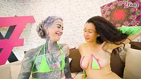 Russian porno star joins goth duo for threeway, intense bj, rimming, cruel nail and facial cumshot cum