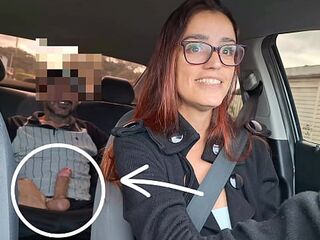 Married woman and delivery driver catches passenger masturbating from behind!