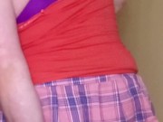 Mini skirt Sissy rides giant BBC dildo