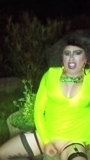 Emotional moment from &quot;Pretty sexy mature transvestite slut shows off outdoors with a cigarette and high heels&quot;