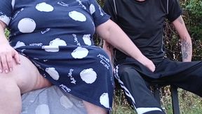 Stepmom in a Park Fingering My Dick on a Bench