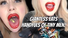 Huge Giantess Eats Handfuls of Tiny Men (Vore)