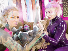 Blonde tattooed babe Lily Lu dominates with fists up her ass