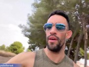 Risky jerk off. Cumshot in public trail