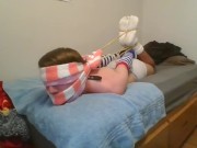 Cross Tied Thick Fuzzy Socks Vibrator Sweaty Sock Gagged
