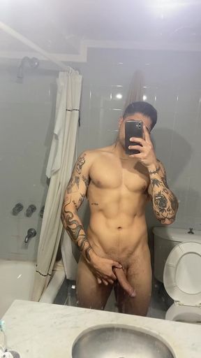 Uncut big-dicked amateur BBW dude jacks it off