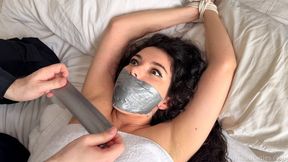 Gagged Even Down There?! Addy's Mouth Gets Fully STUFFED and Tightly SEALED! Part 1 (4K) - tapegagged, nude bondage, tied up, tickled