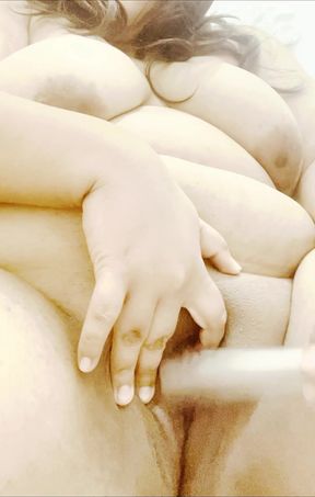 Leafy girl shows off her beautiful body and big breasts masturbating