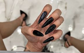 Long Black Nails, Long Fingers and Handjobs with Spit, Pvc Tight Dress on Me