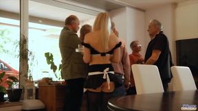 Sexy Teen Waitress Is Gangbanged By A Group Of Grandpas At The Office With Lola Taylor