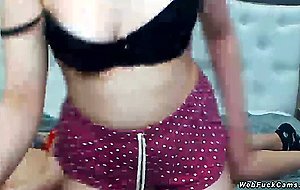 Lesbian camgirl rides face to tied gf