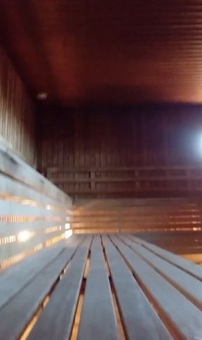Guy cums hard after masturbating in public sauna