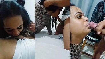 BlowjobqueenTs - Novinho botando a priminha travesti pra mamar comeu o cuzinho dela e gozou na cara