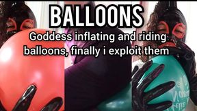 Goddess inflating and riding balloons