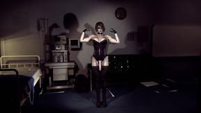 Corrupted shemale Ashley Graham flexing her muscles in black lace corset