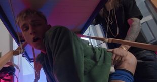 Lad with long hair and tattoos is fucking a petite lad