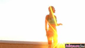 Twistys Roller teen Heather Vandeven strips for photoshoot