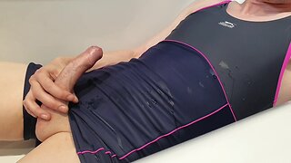 Amateur crossdresser soaking in piss and cum - big cocks wetting sexy swimwear!