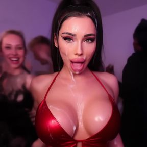 bukkake, facial, gooned porn, a seductive, video created by AI