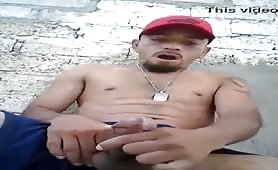 latin thug masturbating on the street