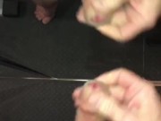 Mirror Masturbation Right After Finishing A Workout In The Gym, Nice Big Cum Shot On The Mirror