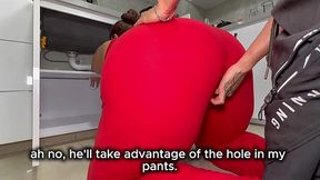 Stuck mom got fucked by young stepson cuz of her giant ass