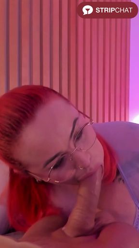 A busty girl's dildo fantasy: Alice_Rodman' sloppy blowjob, neck fuck &amp; glasses