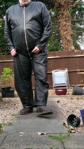 Leather Overalls in the Garden